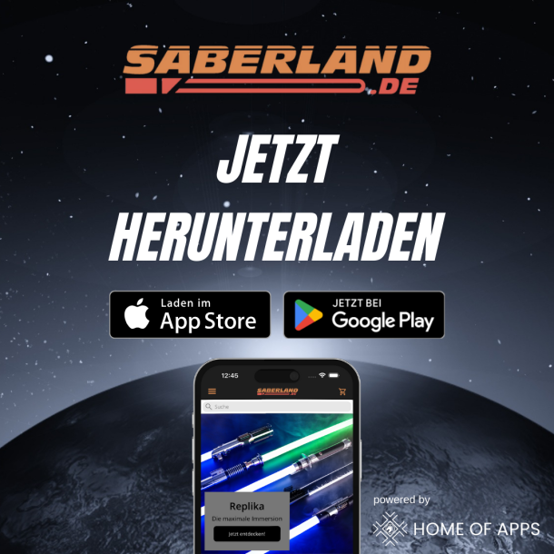 Saberland.de - Jetzt herunterladen im Apple App Store oder im Google Play Store